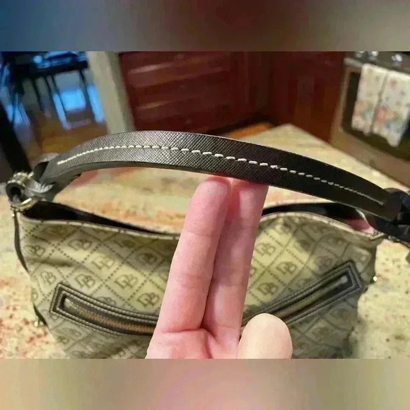 Dooney & Bourke Tan/Brown Jacquard DB Monogram Y2K Hobo Leather Shoulder Bag - Picture 3 of 16